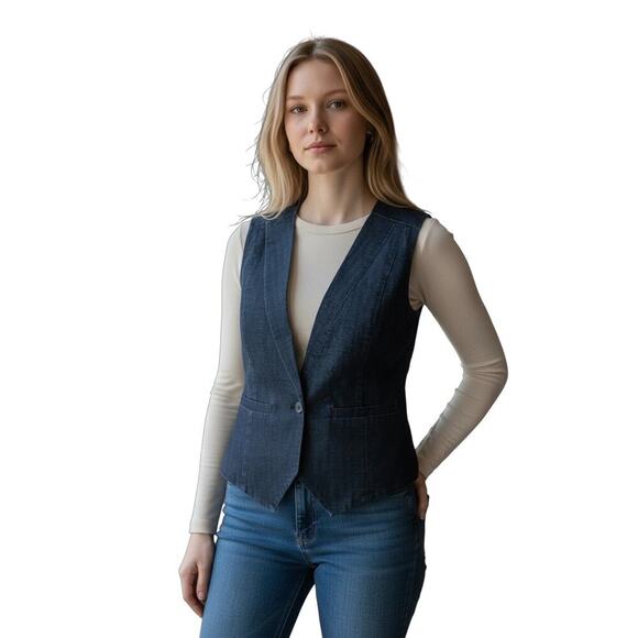 Kate Spade Saturday Heathered Cotton Linen Denim Look Vest Medium - Picture 10 of 10